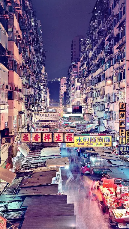 عکس زمینه تابلوهای تبلیغاتی پر تراکم در بازارهای هنگ کنگ
