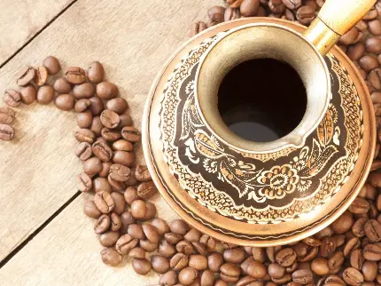 بک گراند قهوه ترک اصیل در قهوه جوش طرحدار با کیفیت بالا