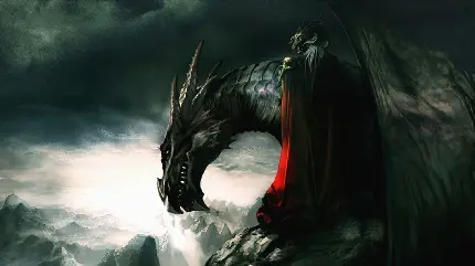 قشنگ ترین تصویر زمینه اژدهای سیاه خشمگین ایستاده روی صخره