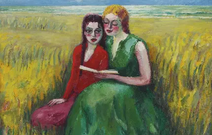 تابلو نقاشی دیدنی کشیده شده از دو زن به سبک فوویسم 
