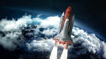 تصویر ادیت شده و فتوشاپ شده حرفه ای از موشک در حال پرواز در آسمان 