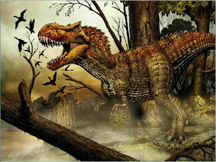 تصویر زمینه دایناسور تیرکس شاخدار فوق العاده وحشی و ترسناک