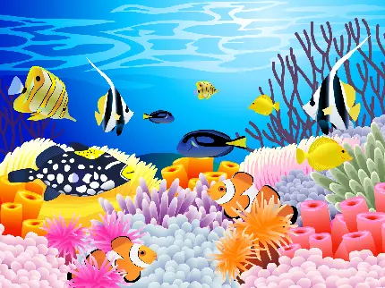 تصویر زمینه رنگارنگ ماهی های کارتونی در اعماق اقیانوس