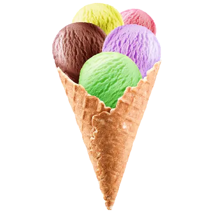 دانلود تصویر رایگان بستنی قیفی ۵ اسکوپی طعم های مختلف 