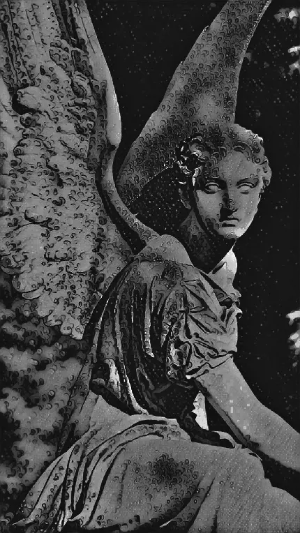 دانلود رایگان و با کیفیت عکس مجسمه فرشته بال دار سیاه سفید 
