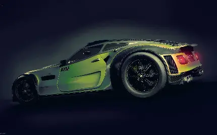 طرح ماشین مسابقه ای سبز رنگ با لاستیک جذاب بزرگ سیاه