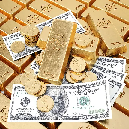 چاپ پوستر دانلود عکس با کیفیت سکه طلا و اسکناس دلار آمریکا مخصوص کاور پروژه و پاورپوینت 