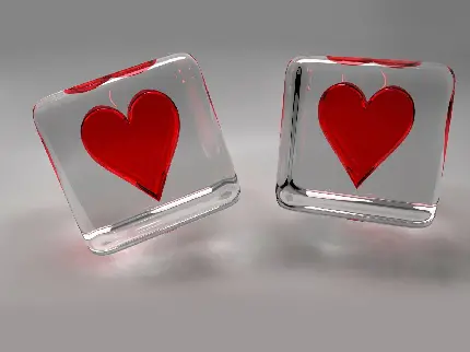 عکس پروفایل دو قلب قرمز در مکعب های شیشه ای با کیفیت رویایی