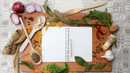 عکس دفترچه یادداشت با دیزاین مناسب پس زمینه دستور آشپزی