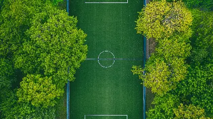 دانلود والپیپر پسرانه از زمین چمن فوتبال در وسط جنگل