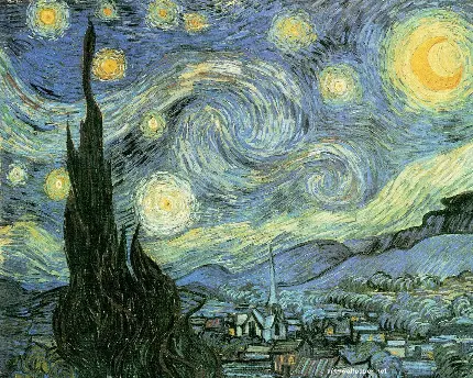 دانلود عکس واقعی و اصلی نقاشی شب پر ستاره از ونسان ون گوگ