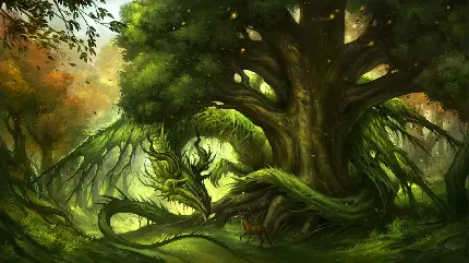 شگفت انگیز ترین تصویر فانتزی اژدهای سبز رنگ بزرگ در جنگل