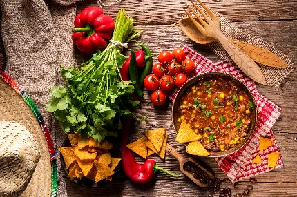 عکس مواد غذایی فوق العاده خوشمزه مکزیکی با غذای معروف کنار آن