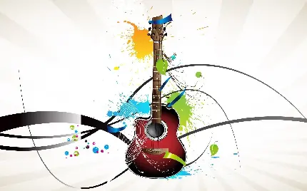 عکس کاور هایلایت هنری گیتار رنگارنگ آبستره ویژه علاقمندان به موسیقی 