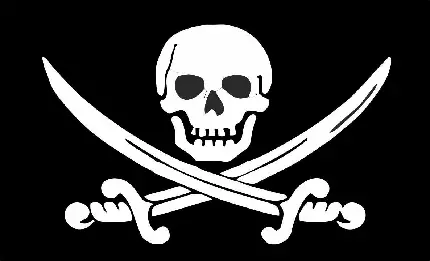 لوگوی جمجمه دزدان دریایی با شمشیر به رنگ سفید روی زمینه مشکی