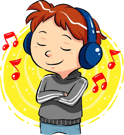 عکس پی ان جی خاص کودکانه پسر بچه در حال موسیقی گوش دادن