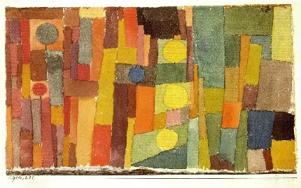 In the Style of Kairouan 1914 اثر پاول کله متشکل از رنگ های شفاف و شکل های ساده