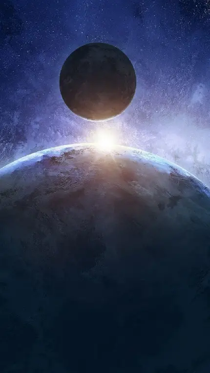 دانلود والپیپر تخیلی روزنه نور خورشید در بین سیارات