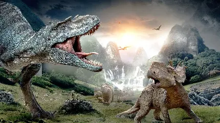 دانلود تصویر باشکوه حیات وحش دایناسورهای بزرگ و کوچک