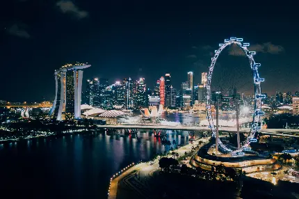 شیک ترین بک گراند کشور سنگاپور در شب با ساختمان های شیک و بلند
