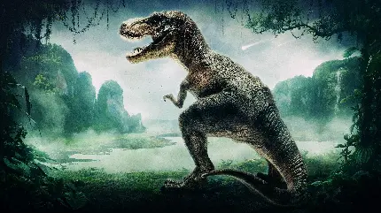 عکس تیرکس معروف ترین دایناسور گوشتخوار جهان در جنگل سبز