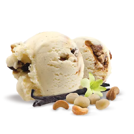عکس پی ان جی دو اسکوپ بستنی تزئین شده با مغز بادام زمینی 