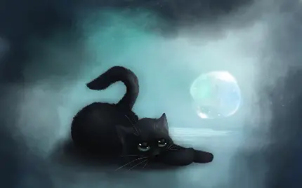 دانلود عکس زمینه گربه سیاه کارتونی کیوت با کیفیت اچ دی 