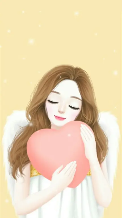 والپیپر کارتونی قلب دختر با بال هایی همچون فرشته مخصوص گوشی