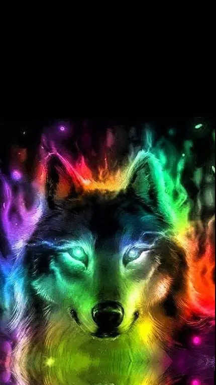 تصویر زمینه رنگارنگ از گرگ احاطه شده با هاله رمز و راز