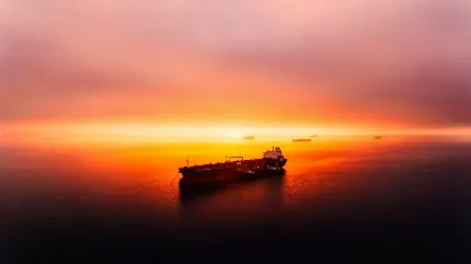 دانلود عکس پروفایل کشتی نفتکش از دور در هنگام طلوع خورشید