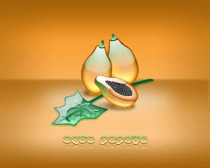 عکس زمینه با کیفیت میوه پاپایا کارتونی دیجیتالی با زمینه نارنجی
