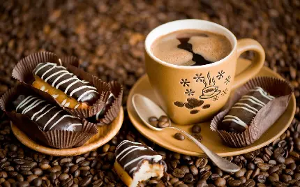 عکس قهوه اسپرسو با کیک های شکلاتی نرم و خوشمزه برای پروفایل