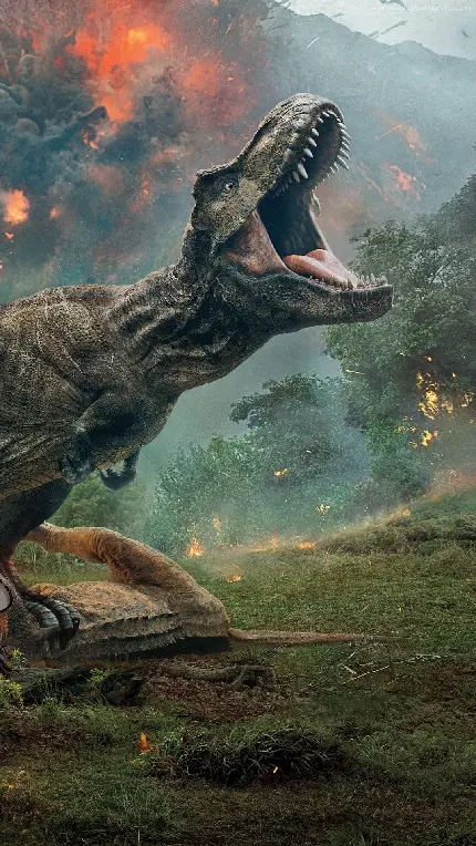 عکس جذاب دایناسور در حال غرش و خشمگین برای محیط آیفون