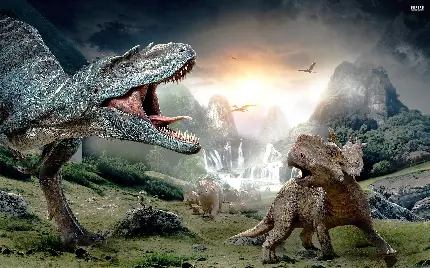 عکس حمله وحشیانه دایناسور داسپلتوساروس به سنتروساروس ها