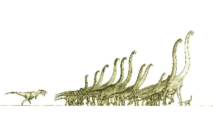 نقاشی دایناسور تیرکس به دنبال دسته دایناسورهای بلند گیاه خوار