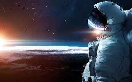 تصویر زمینه فانتزی فضانورد ناسا بالای کره زمین در منظره زیبا