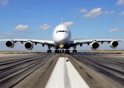 تصویر هواپیمای باربری غول پیکر سفید از زاویه مقابل 