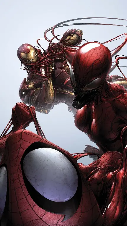 تصویر  مرد عنکبوتی در کنار spider man شرور با بک گراند سفید