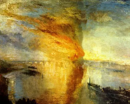 عکس نقاشی تماشایی سوزاندن خانه های اعیان و عوام ویلیام ترنر