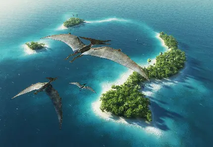 زیباترین عکس دایناسورهای پرنده روی جزایر سبز وسط اقیانوس