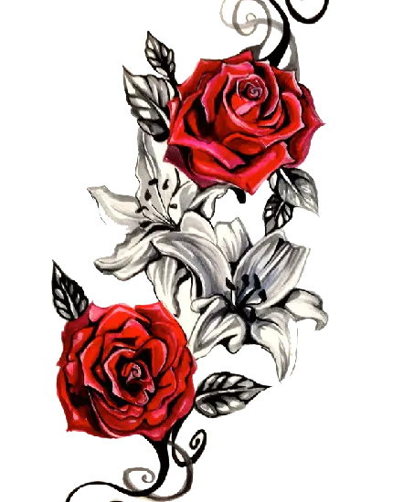 دانلود عکس png طرح تاتو گل رز قرمز مخصوص روی بدن زن