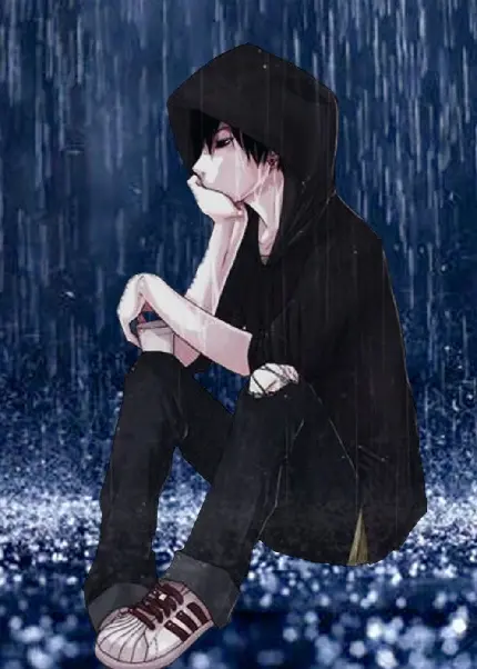 عکس پروفایل غمگین پسر نشسته زیر باران تنها با کیفیت بالا