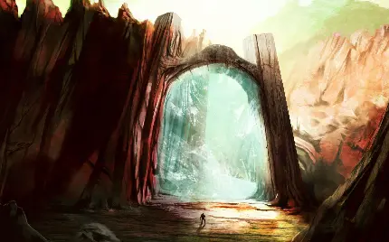 والپیپر نقاشی پورتال سحر و جادو در میان صخره ها 
