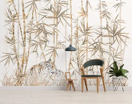 کاغد دیواری مدرن و کلاسیک با طرح درختان بامبو قهوه ای رنگ 