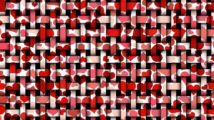 عکس انتزاعی بافت سبدی با کاغذ رنگی قلبی سفید و قرمز 