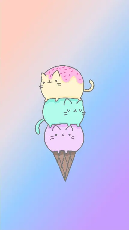 تصویر زمینه فانتزی بامزه بستنی های رنگی شکل گربه روی قیف