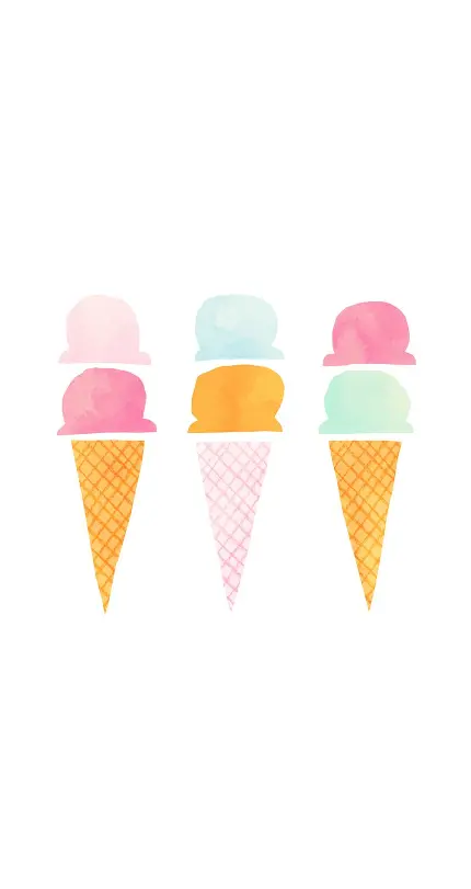 والپیپر فانتزی ساده بستنی های قیفی رنگارنگ با زمینه سفید