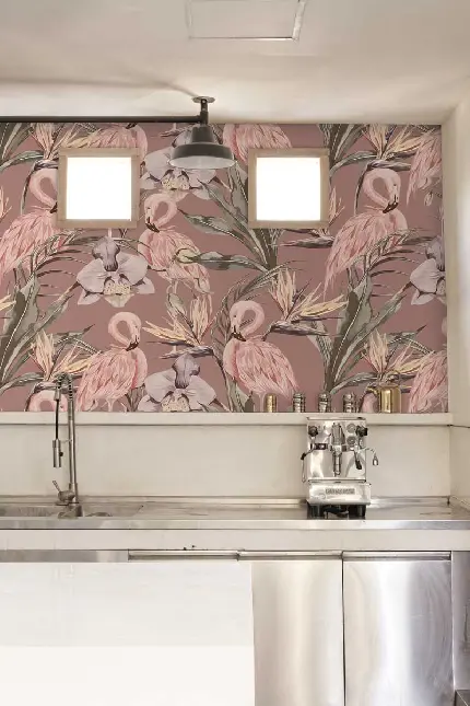  عکس آشپزخانه مدرن با دکوراسیون جدید و پوستر گل گلی زیبا صورتی 
