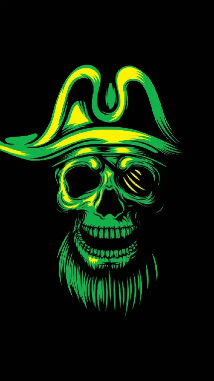 پروفایل جمجمه دزدان دریایی سبز رنگ همراه ریش و کلاه برای تلگرام