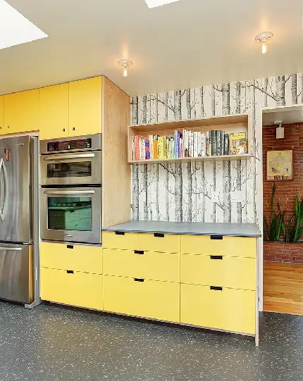  عکس قشنگ از آشپزخانه مدرن و شیک با کابینت های زرد رنگ 